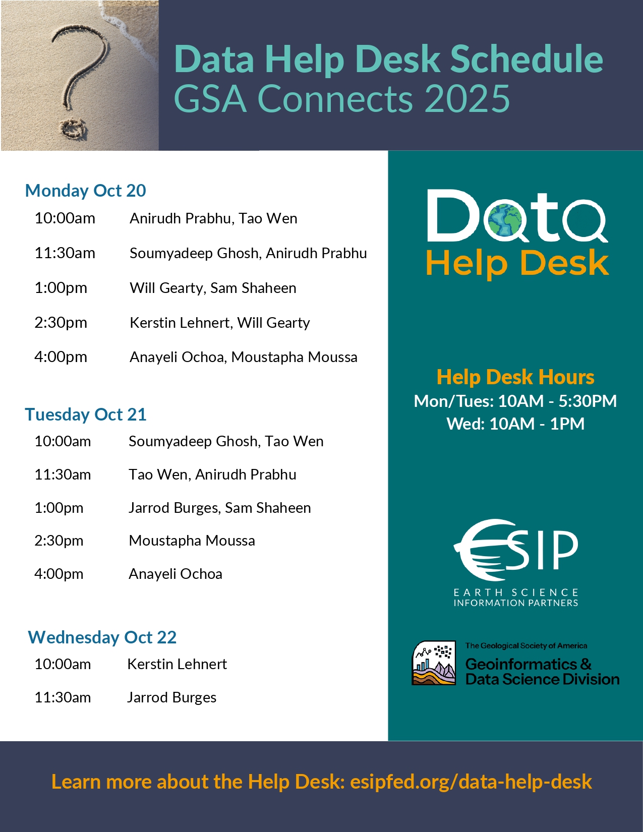 Data Help Desk GSA 2025 Volunteer Schedule