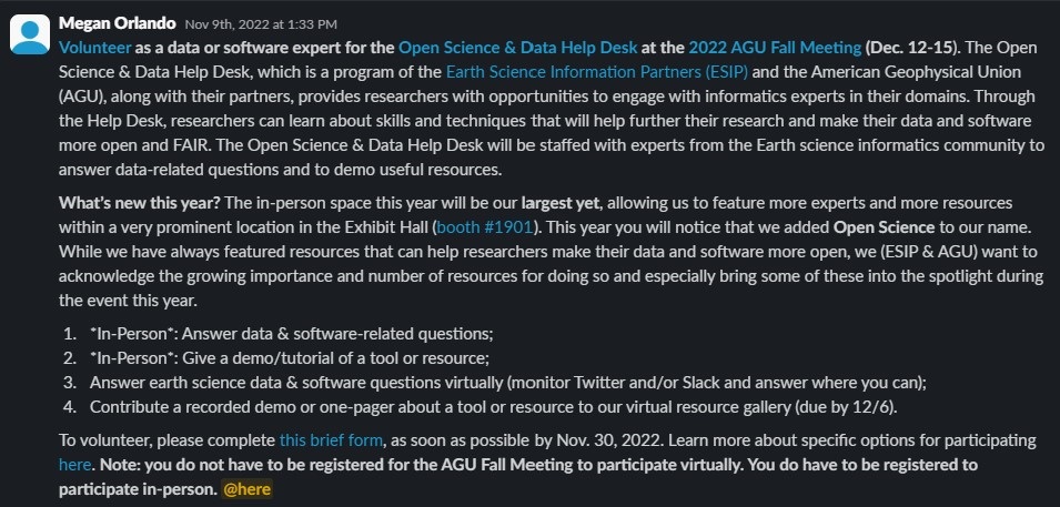 Data Help Desk Slack post
